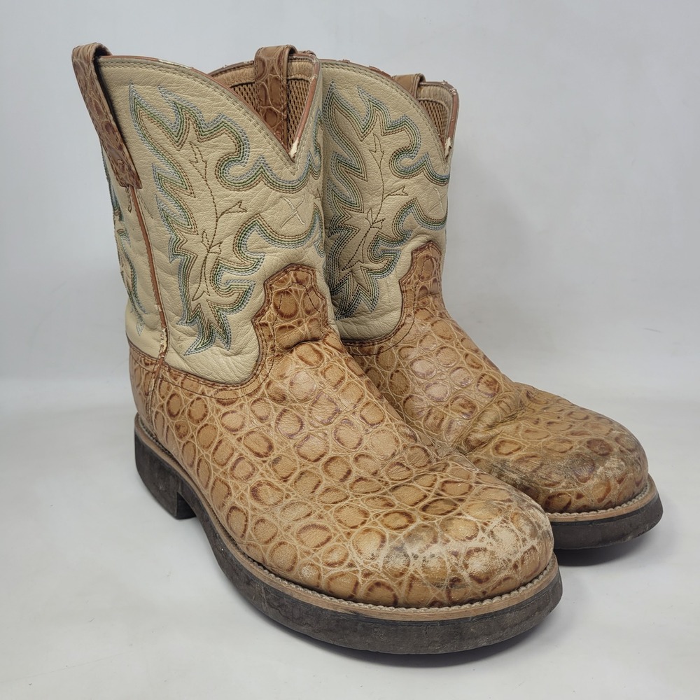 Twisted X Boots 9M Tan Leather Alligator Print Western Cowboy Cowgirl WBB0005